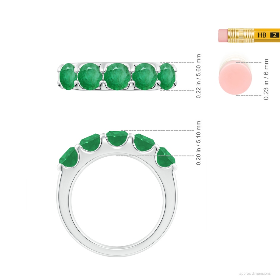 5mm A Shared Prong Set Half Eternity Emerald Wedding Band in White Gold ruler