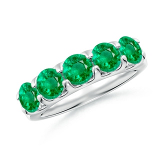 5mm AAA Shared Prong Set Half Eternity Emerald Wedding Band in P950 Platinum