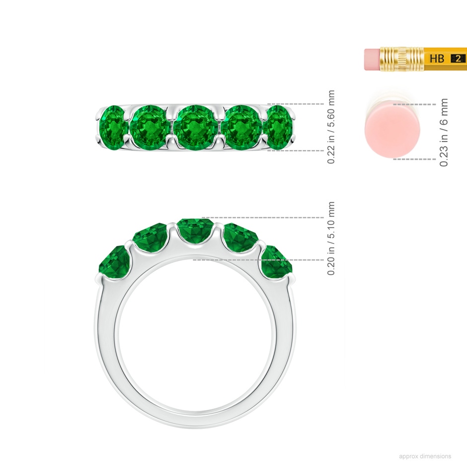 5mm AAAA Shared Prong Set Half Eternity Emerald Wedding Band in White Gold ruler