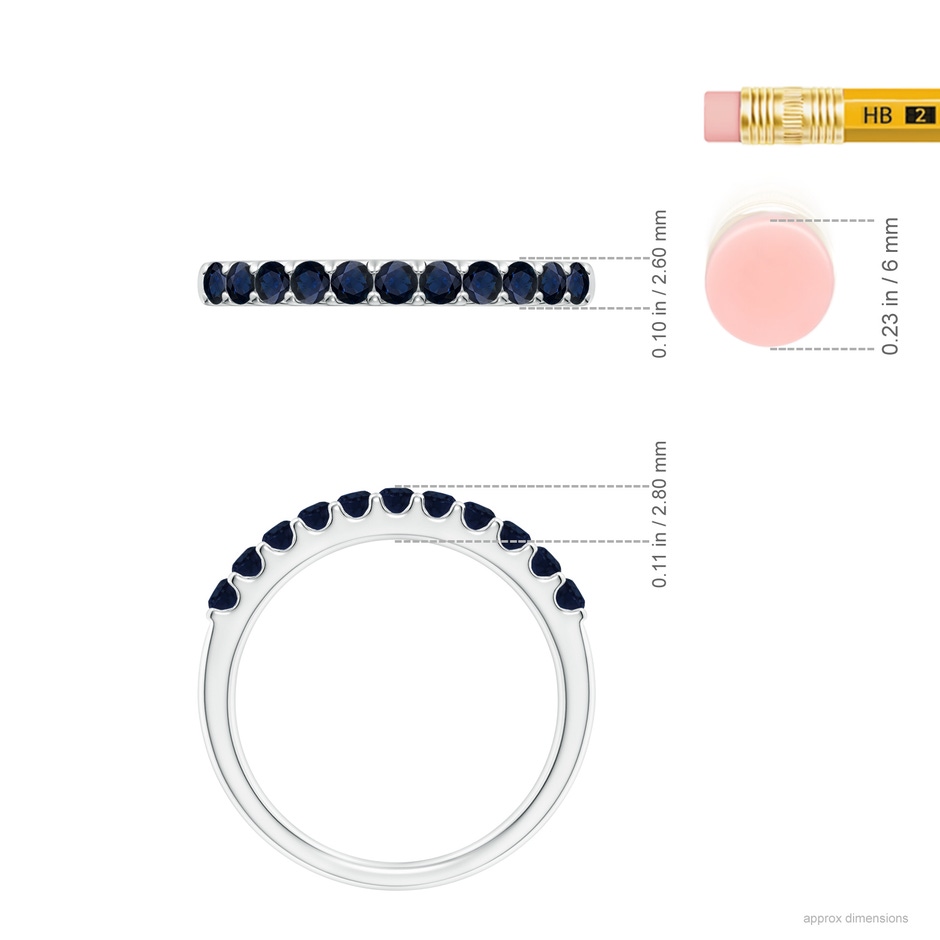 2.1mm A Shared Prong Set Half Eternity Sapphire Wedding Band in White Gold ruler