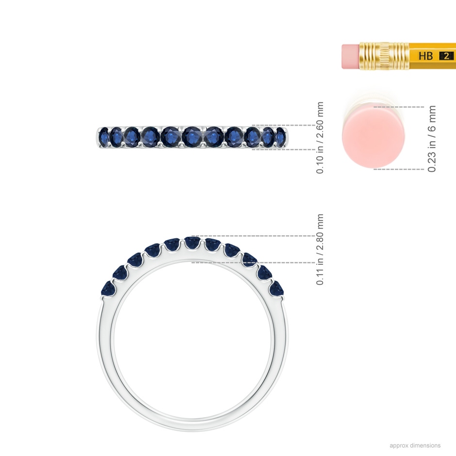2.1mm AA Shared Prong Set Half Eternity Sapphire Wedding Band in P950 Platinum ruler