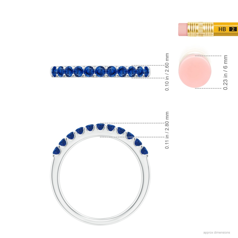 2.1mm AAA Shared Prong Set Half Eternity Sapphire Wedding Band in White Gold ruler