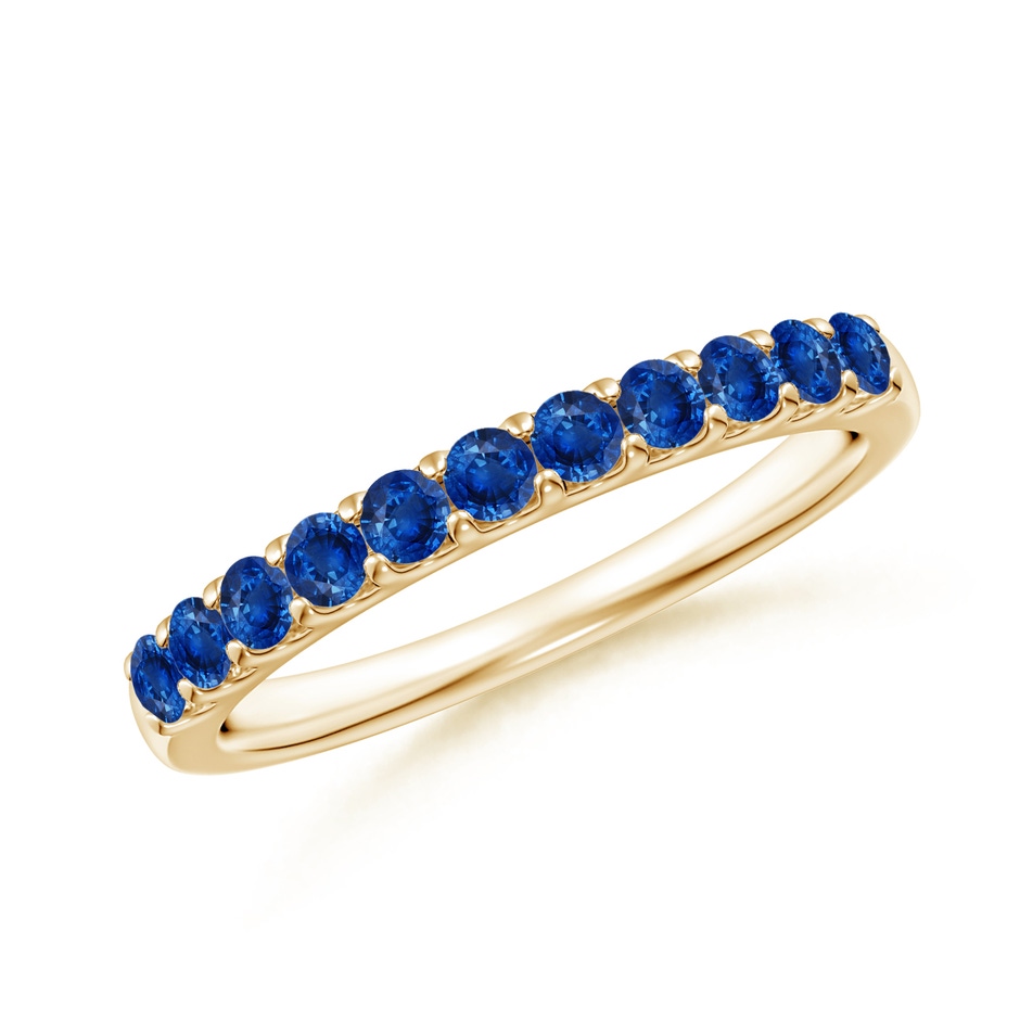 2.1mm AAA Shared Prong Set Half Eternity Sapphire Wedding Band in Yellow Gold 