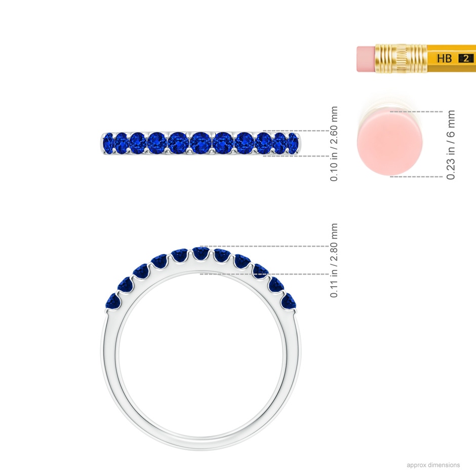 2.1mm AAAA Shared Prong Set Half Eternity Sapphire Wedding Band in White Gold ruler