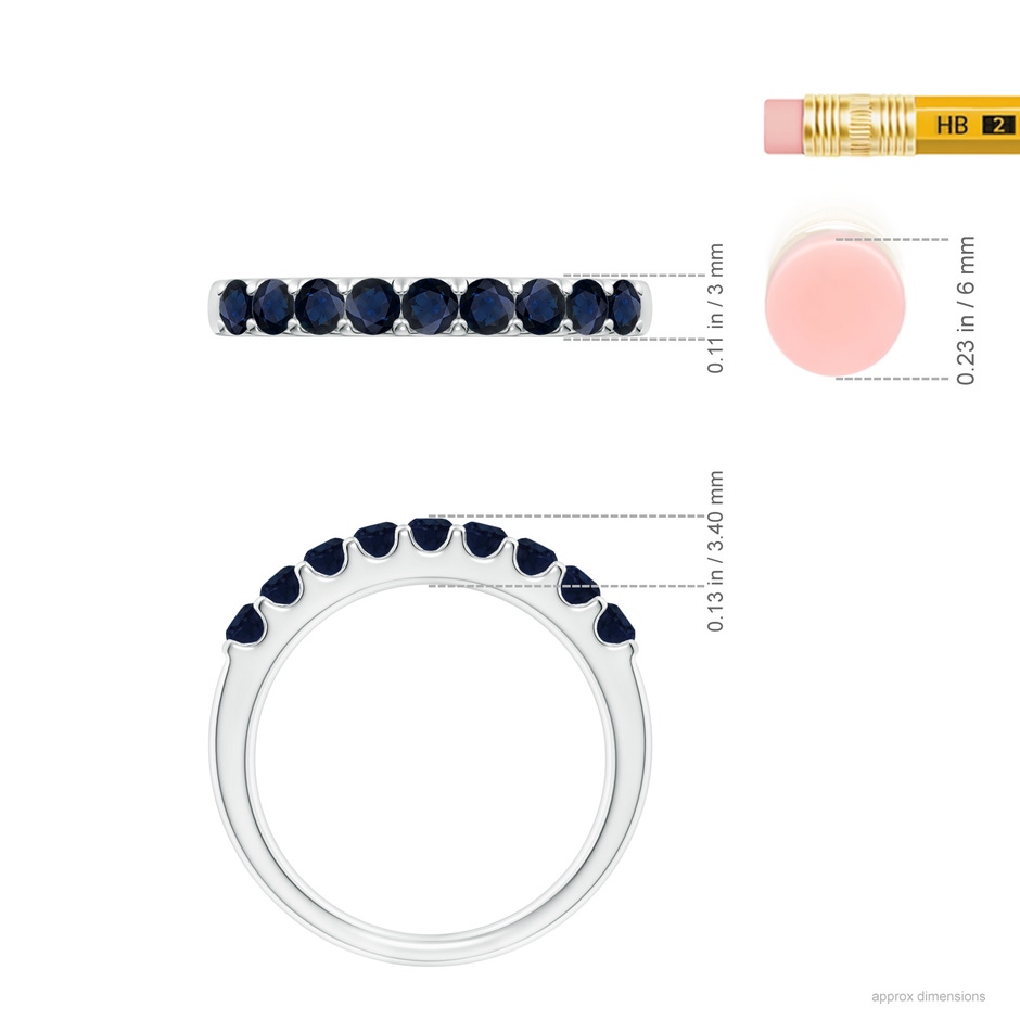 2.5mm A Shared Prong Set Half Eternity Sapphire Wedding Band in White Gold ruler
