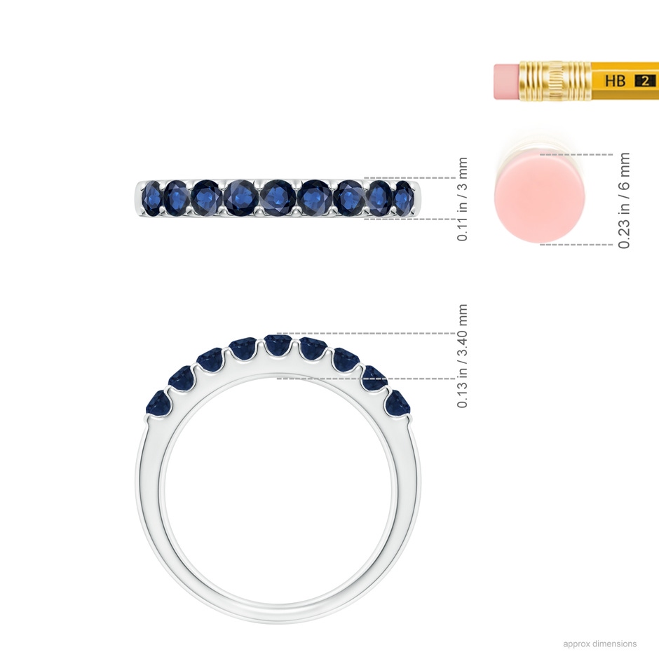 2.5mm AA Shared Prong Set Half Eternity Sapphire Wedding Band in White Gold ruler