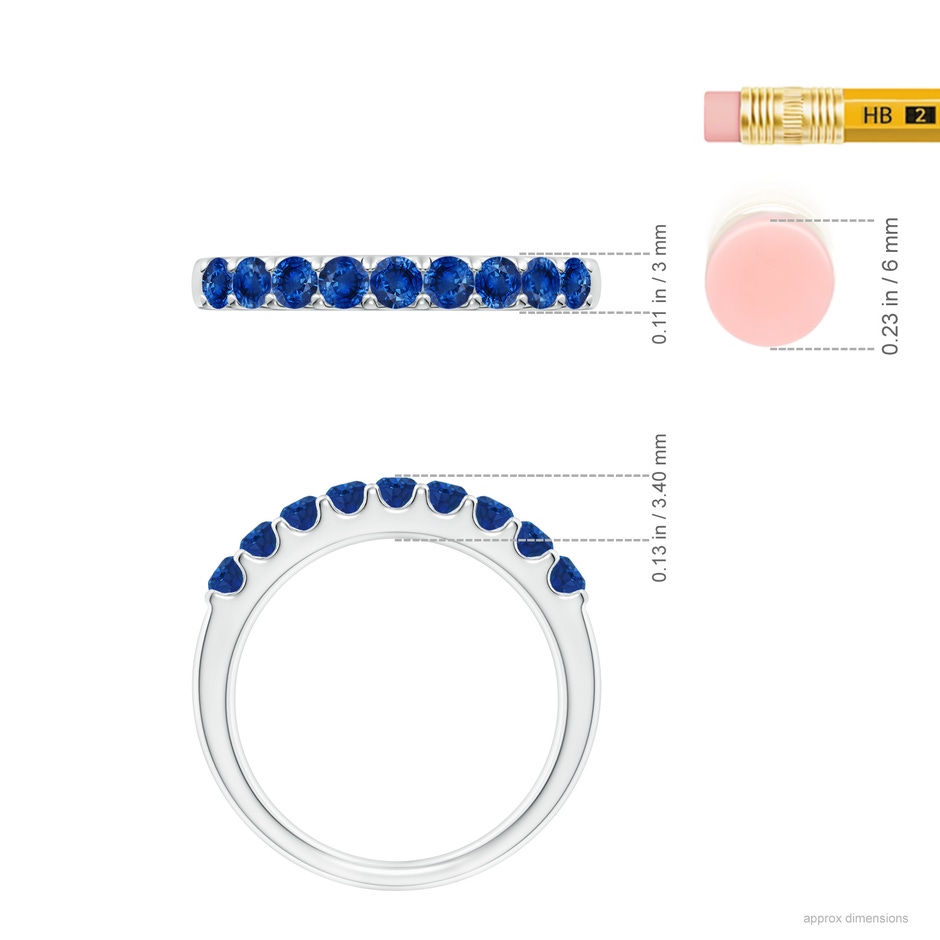 2.5mm AAA Shared Prong Set Half Eternity Sapphire Wedding Band in White Gold ruler