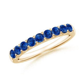 2.5mm AAA Shared Prong Set Half Eternity Sapphire Wedding Band in Yellow Gold