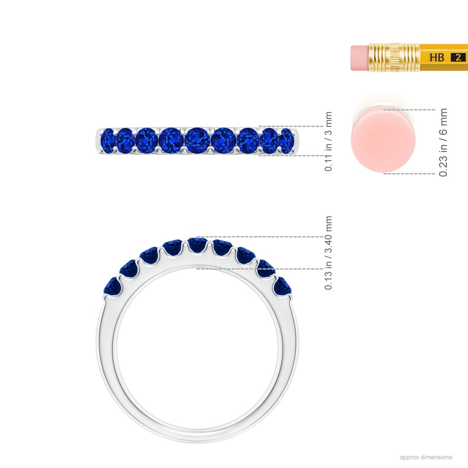 2.5mm AAAA Shared Prong Set Half Eternity Sapphire Wedding Band in P950 Platinum ruler