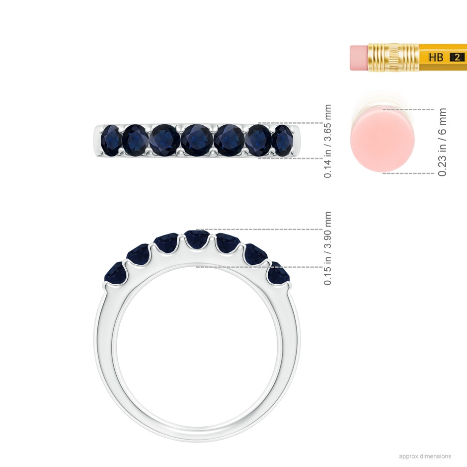 3.1mm A Shared Prong Set Half Eternity Sapphire Wedding Band in P950 Platinum ruler