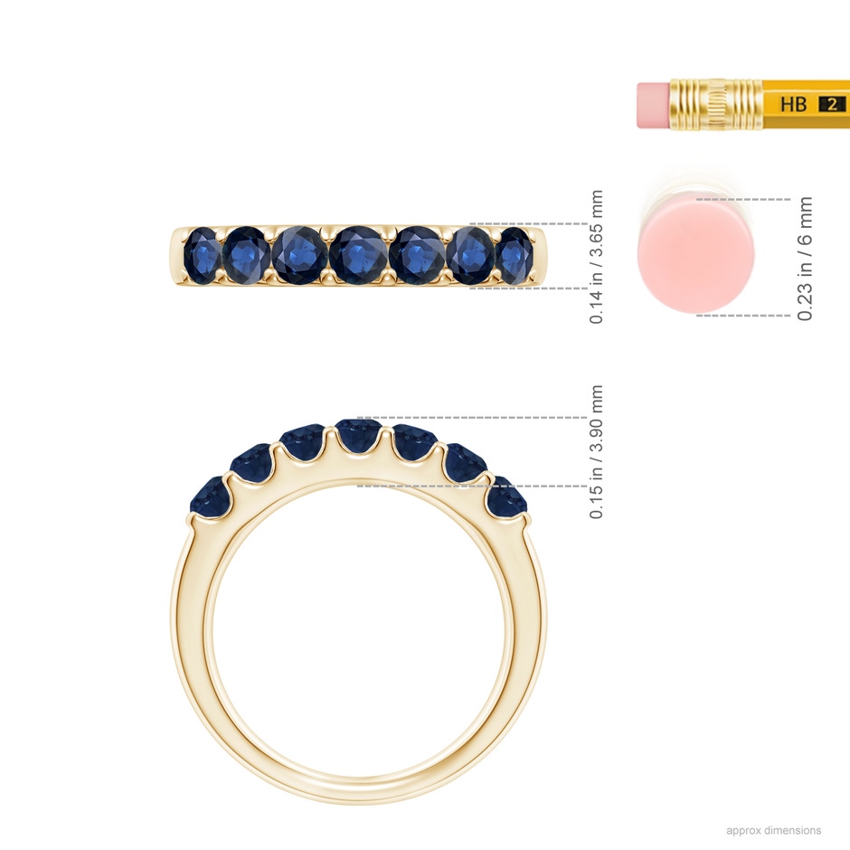 3.1mm AA Shared Prong Set Half Eternity Sapphire Wedding Band in Yellow Gold ruler