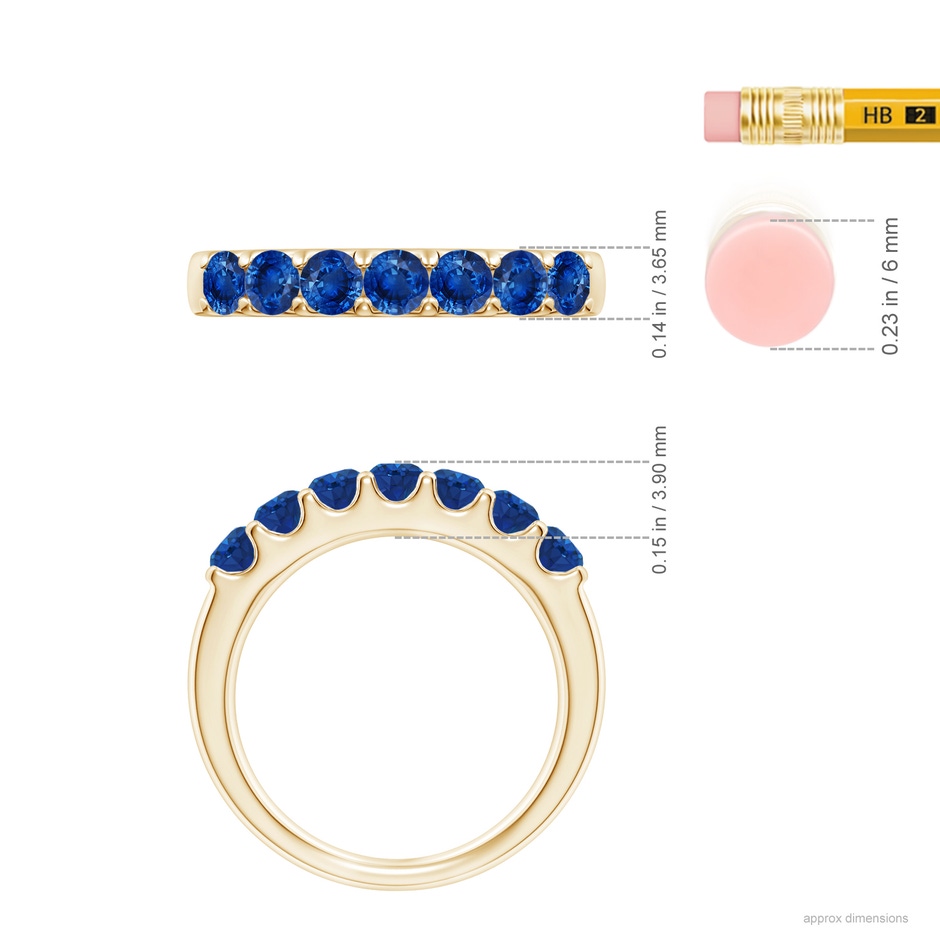 3.1mm AAA Shared Prong Set Half Eternity Sapphire Wedding Band in Yellow Gold ruler