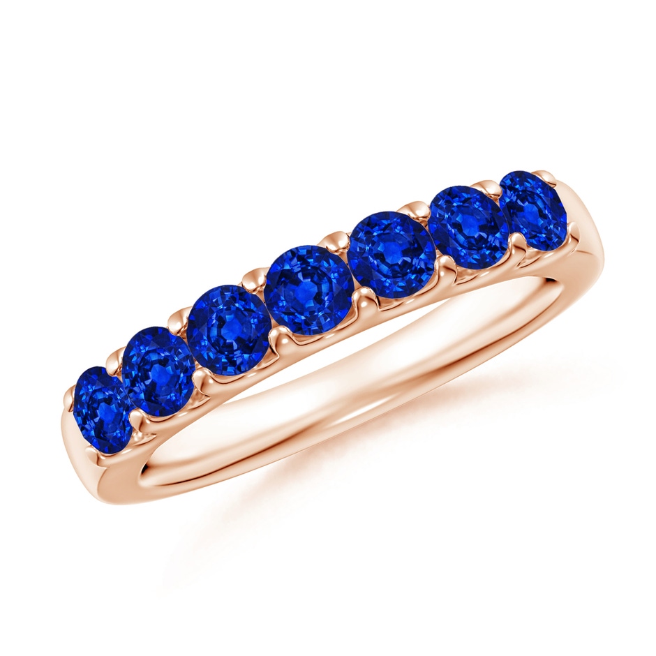 3.1mm AAAA Shared Prong Set Half Eternity Sapphire Wedding Band in Rose Gold 
