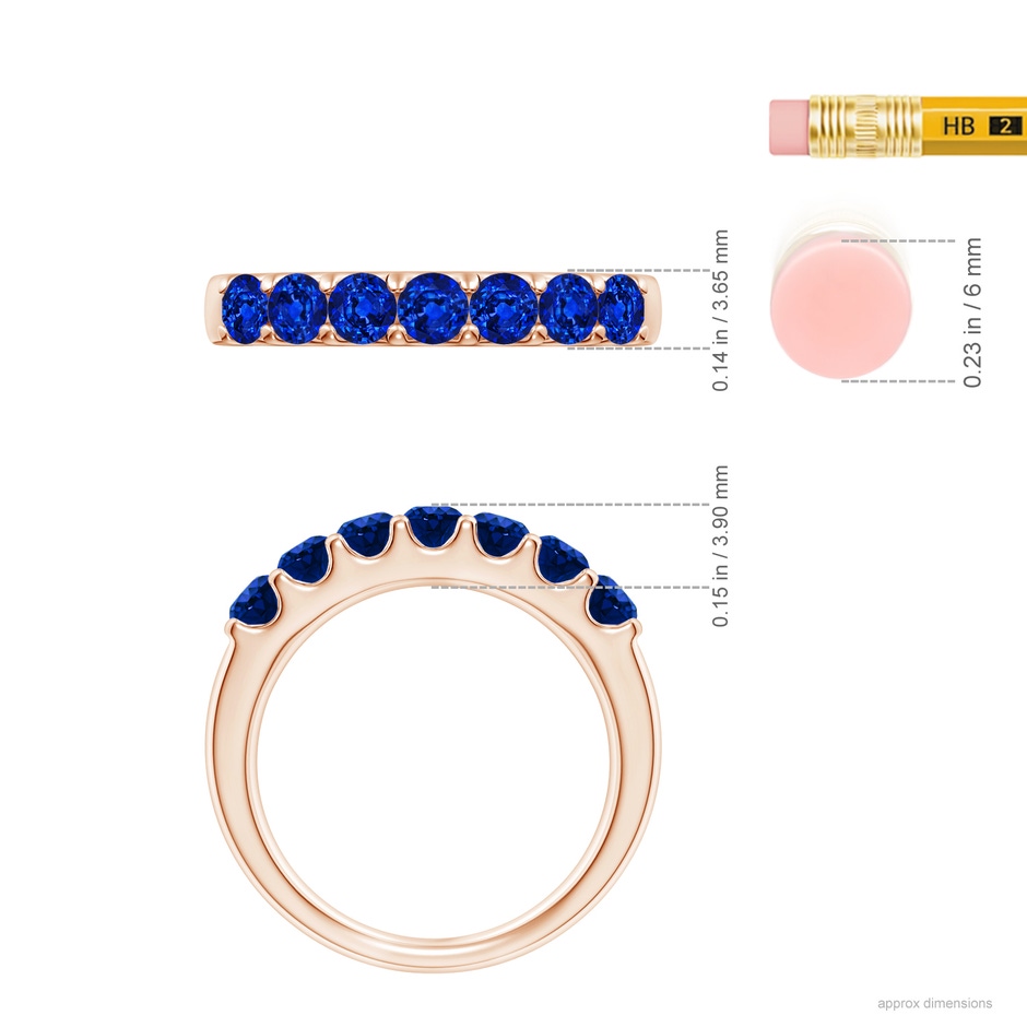 3.1mm AAAA Shared Prong Set Half Eternity Sapphire Wedding Band in Rose Gold ruler