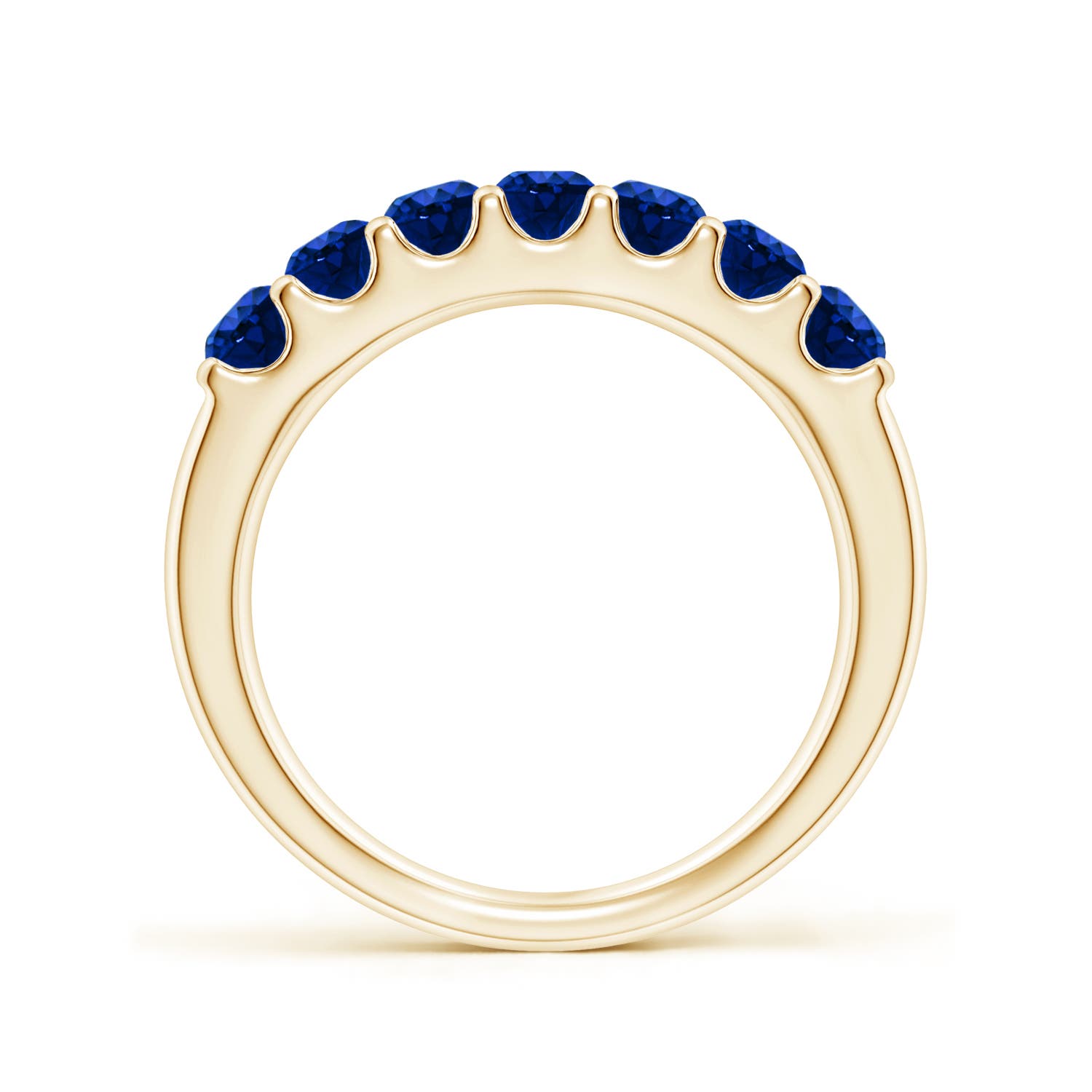 3.1mm AAAA Shared Prong Set Half Eternity Sapphire Wedding Band in Yellow Gold