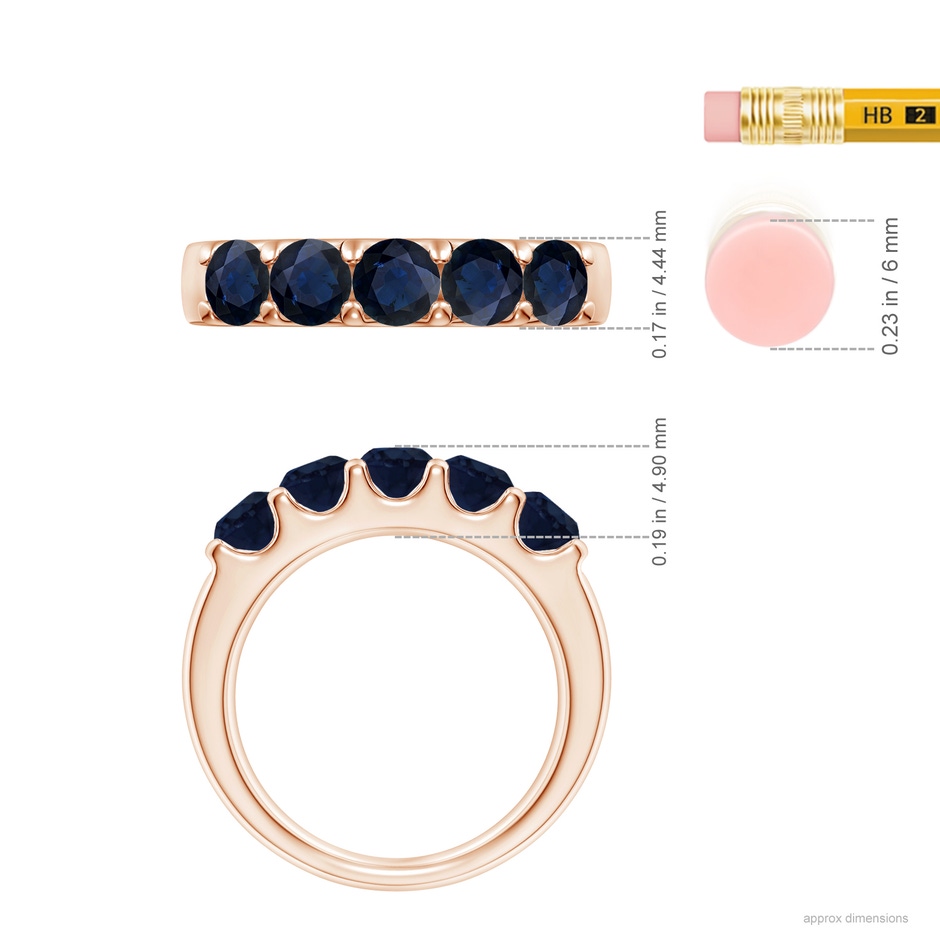 4.2mm A Shared Prong Set Half Eternity Sapphire Wedding Band in Rose Gold ruler