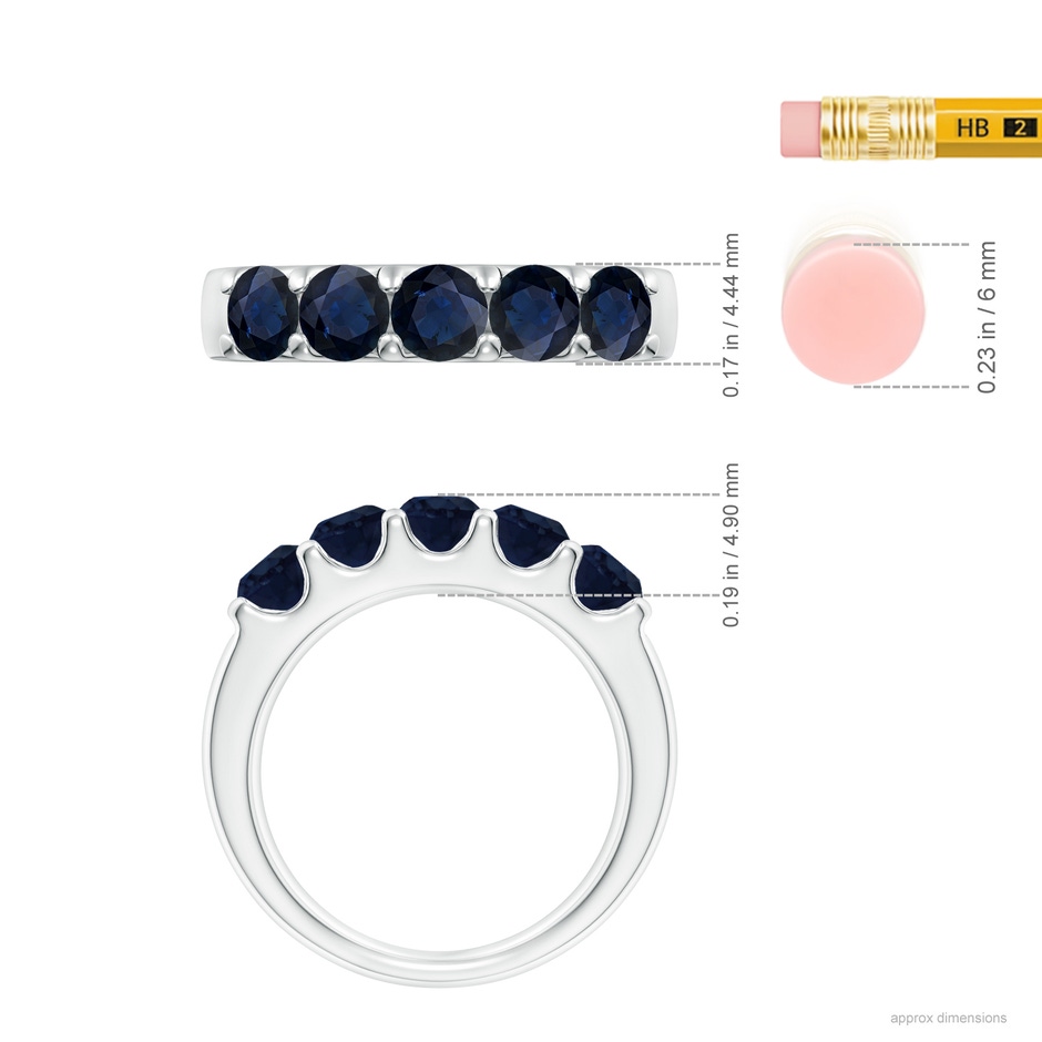 4.2mm A Shared Prong Set Half Eternity Sapphire Wedding Band in White Gold ruler