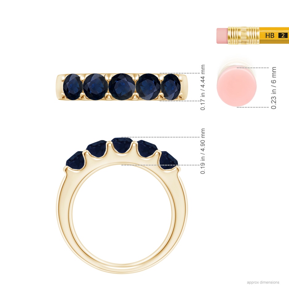 4.2mm A Shared Prong Set Half Eternity Sapphire Wedding Band in Yellow Gold ruler