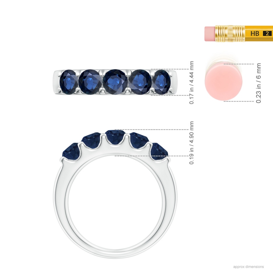 4.2mm AA Shared Prong Set Half Eternity Sapphire Wedding Band in P950 Platinum ruler