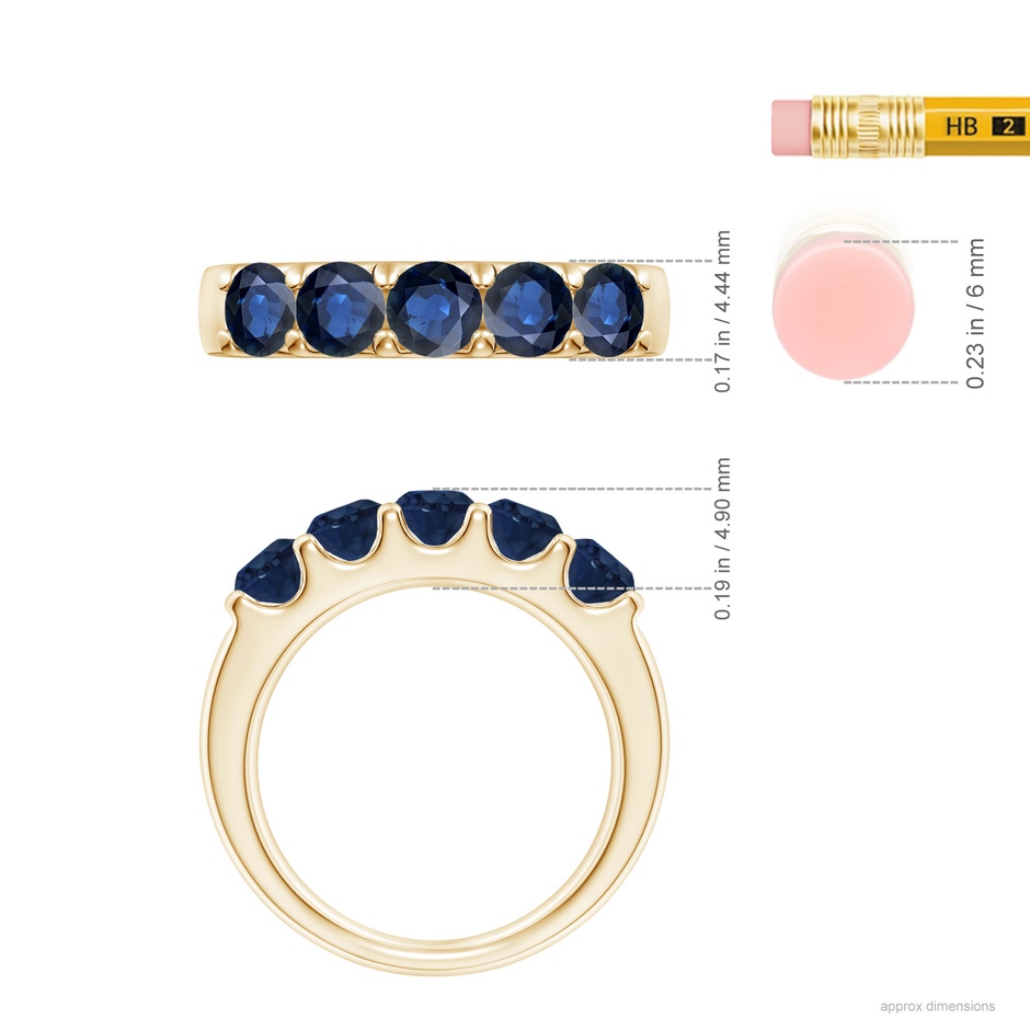 4.2mm AA Shared Prong Set Half Eternity Sapphire Wedding Band in Yellow Gold ruler