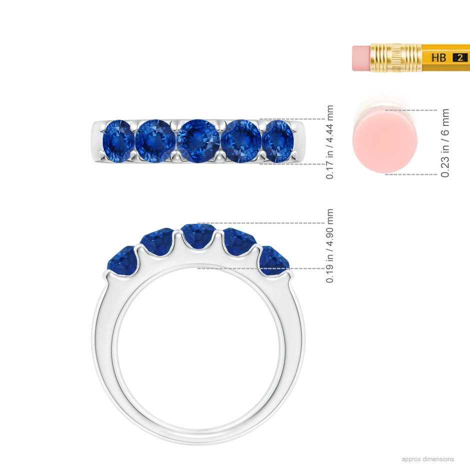 4.2mm AAA Shared Prong Set Half Eternity Sapphire Wedding Band in P950 Platinum ruler