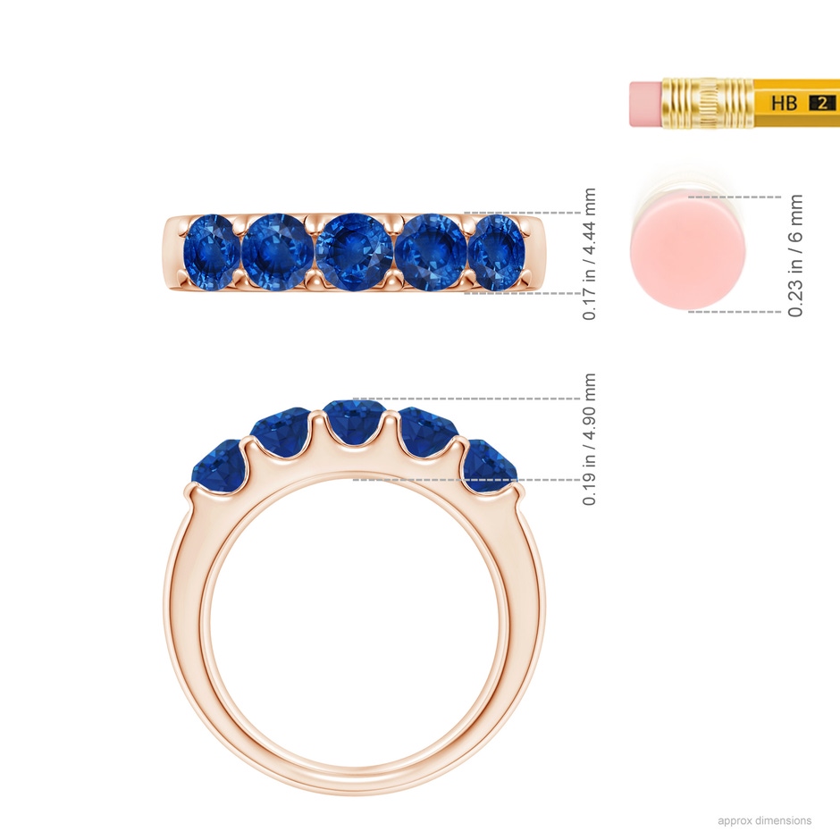 4.2mm AAA Shared Prong Set Half Eternity Sapphire Wedding Band in Rose Gold ruler