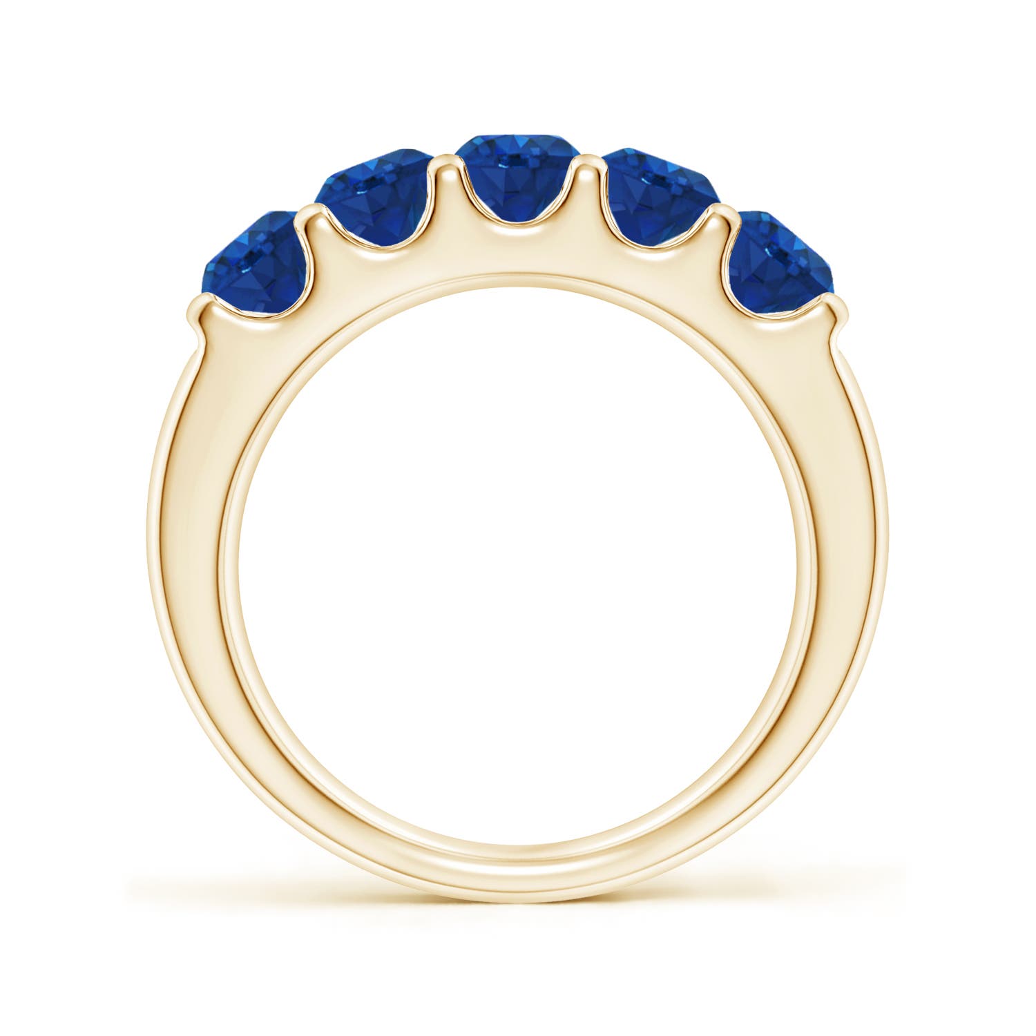 4.2mm AAA Shared Prong Set Half Eternity Sapphire Wedding Band in Yellow Gold