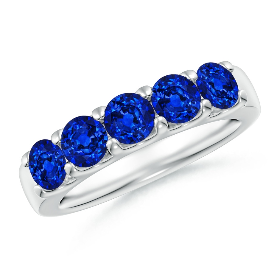 4.2mm Lab-Grown Shared Prong Set Half Eternity Sapphire Wedding Band in P950 Platinum 
