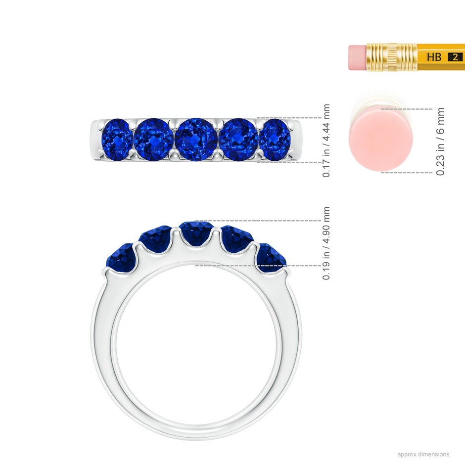 4.2mm Lab-Grown Shared Prong Set Half Eternity Sapphire Wedding Band in P950 Platinum ruler