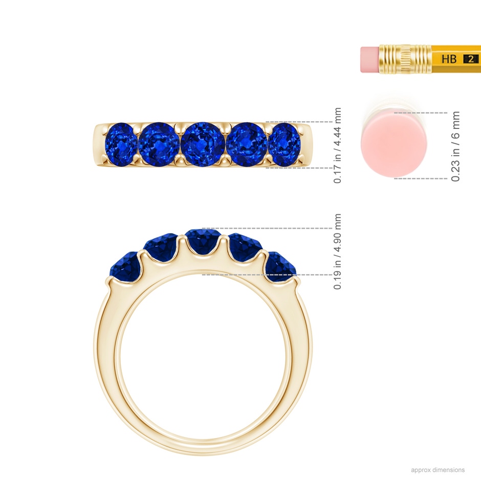 4.2mm Lab-Grown Shared Prong Set Half Eternity Sapphire Wedding Band in Yellow Gold ruler