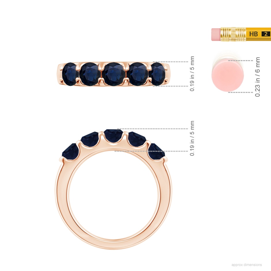 4.5mm A Shared Prong Set Half Eternity Sapphire Wedding Band in Rose Gold ruler