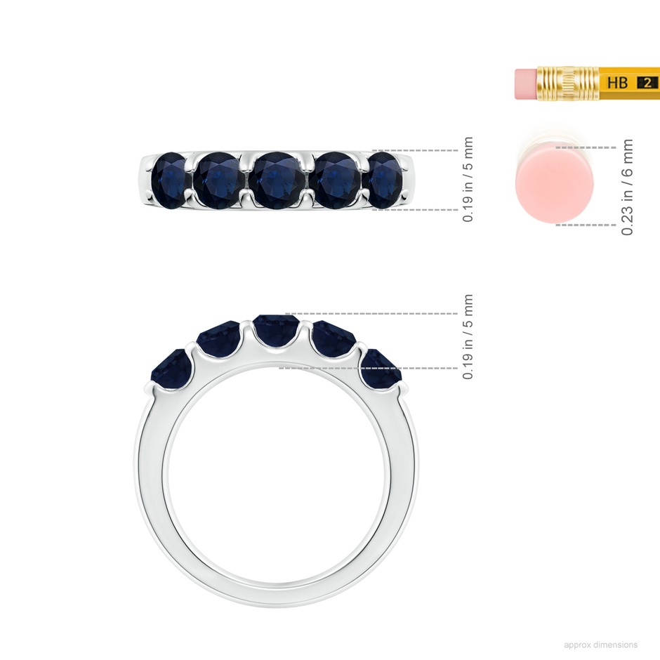 4.5mm A Shared Prong Set Half Eternity Sapphire Wedding Band in White Gold ruler