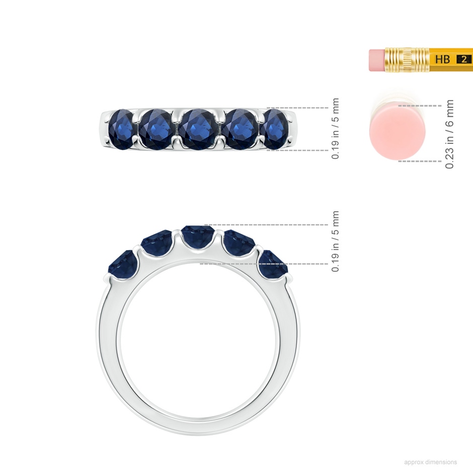 4.5mm AA Shared Prong Set Half Eternity Sapphire Wedding Band in P950 Platinum ruler