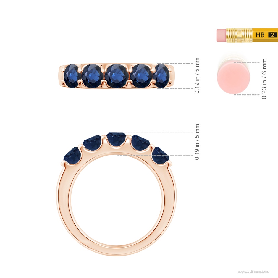 4.5mm AA Shared Prong Set Half Eternity Sapphire Wedding Band in Rose Gold ruler