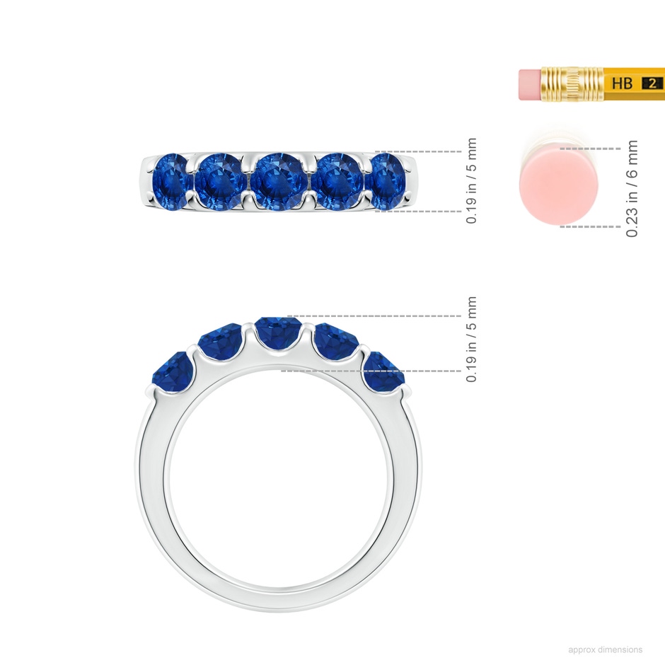 4.5mm AAA Shared Prong Set Half Eternity Sapphire Wedding Band in P950 Platinum ruler