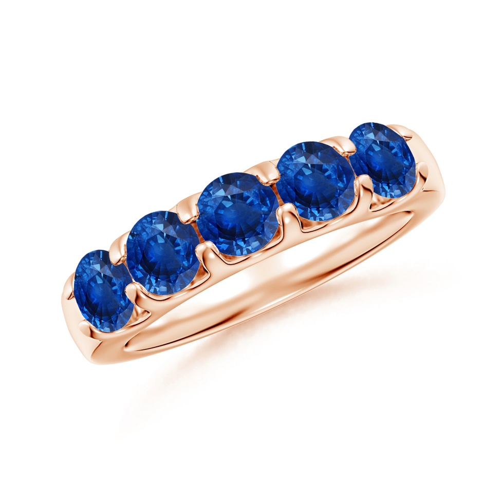 4.5mm AAA Shared Prong Set Half Eternity Sapphire Wedding Band in Rose Gold 