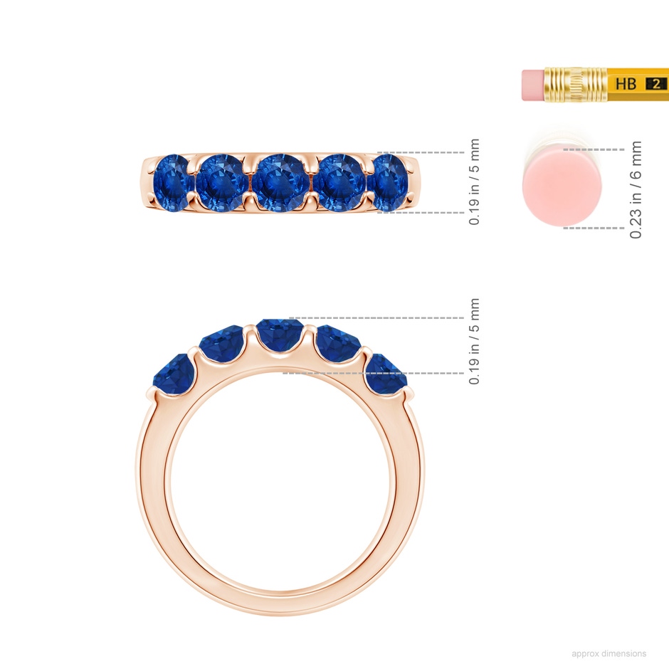 4.5mm AAA Shared Prong Set Half Eternity Sapphire Wedding Band in Rose Gold ruler