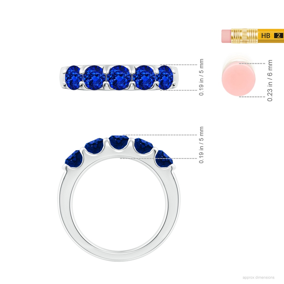 4.5mm AAAA Shared Prong Set Half Eternity Sapphire Wedding Band in P950 Platinum ruler