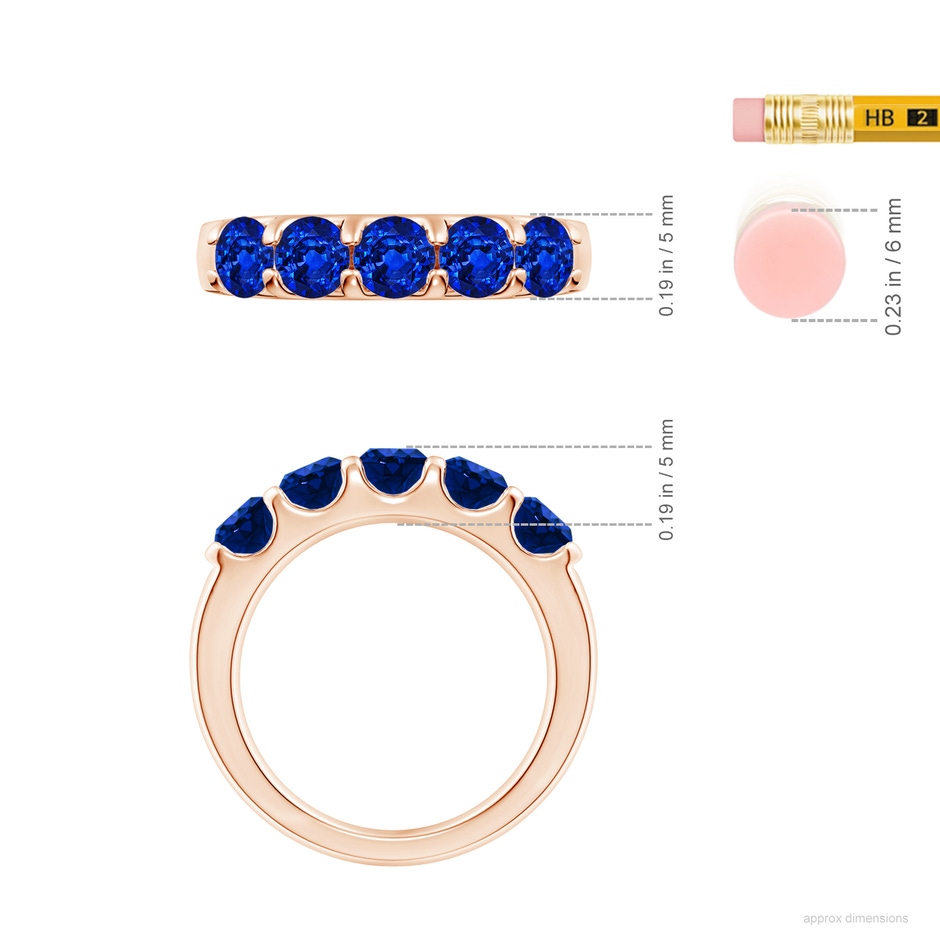 4.5mm AAAA Shared Prong Set Half Eternity Sapphire Wedding Band in Rose Gold ruler