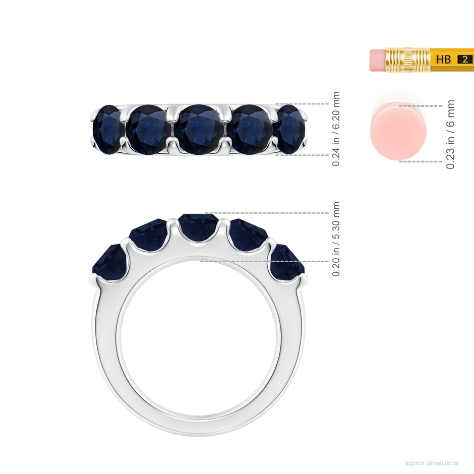 5.5mm A Shared Prong Set Half Eternity Sapphire Wedding Band in P950 Platinum ruler