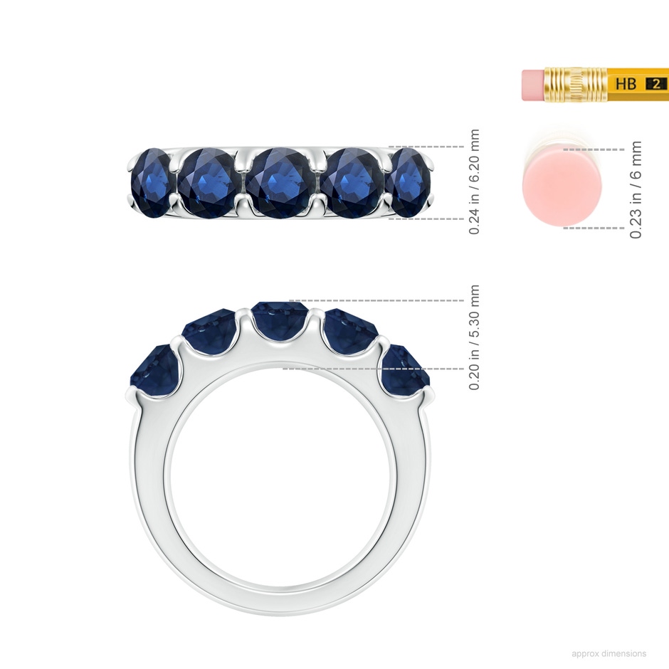 5.5mm AA Shared Prong Set Half Eternity Sapphire Wedding Band in P950 Platinum ruler
