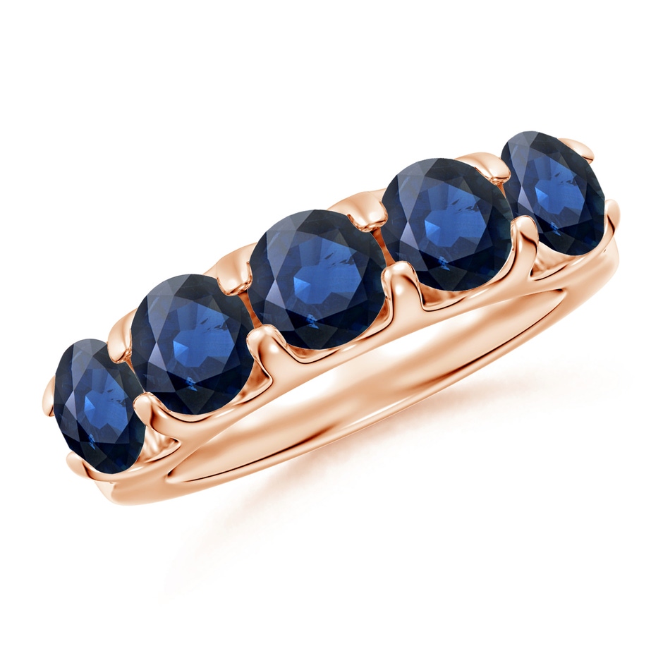 5.5mm AA Shared Prong Set Half Eternity Sapphire Wedding Band in Rose Gold 