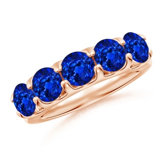 5.5mm AAAA Shared Prong Set Half Eternity Sapphire Wedding Band in 10K Rose Gold