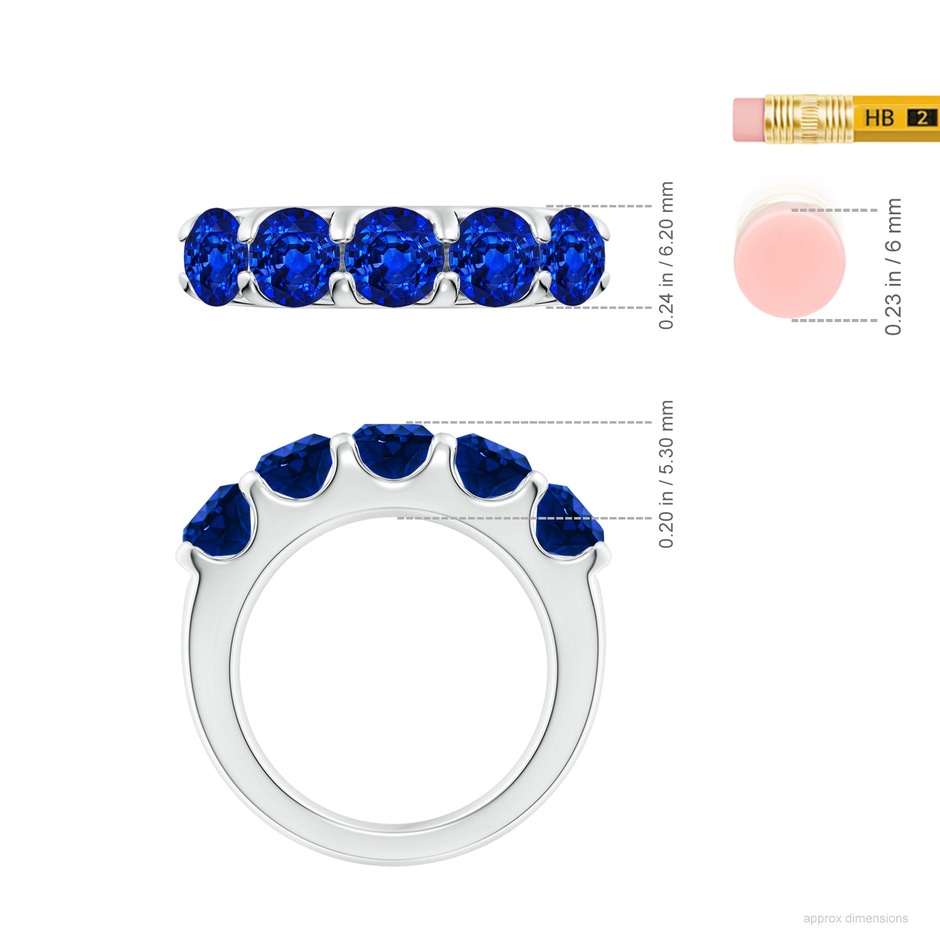 5.5mm AAAA Shared Prong Set Half Eternity Sapphire Wedding Band in P950 Platinum ruler