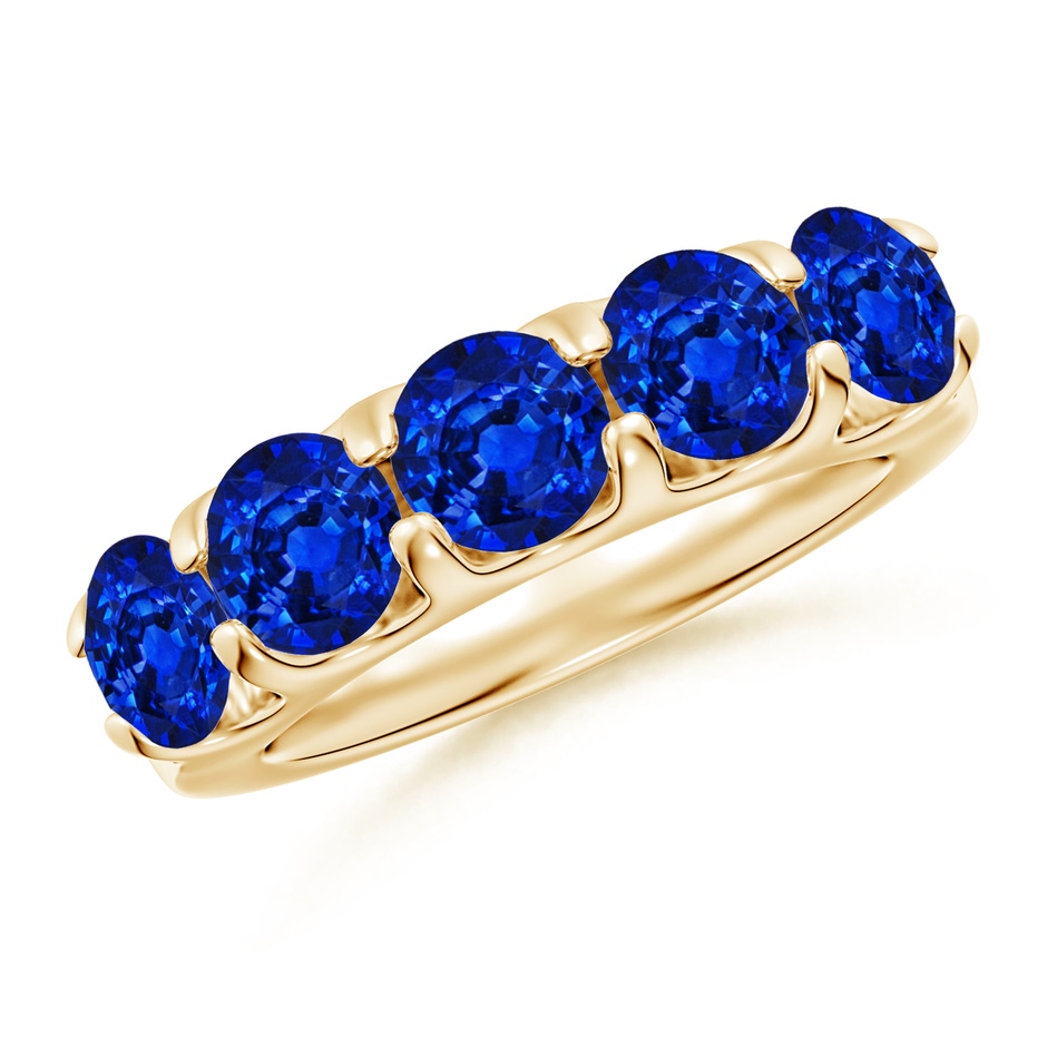 5.5mm Lab-Grown Shared Prong Set Half Eternity Sapphire Wedding Band in Yellow Gold 