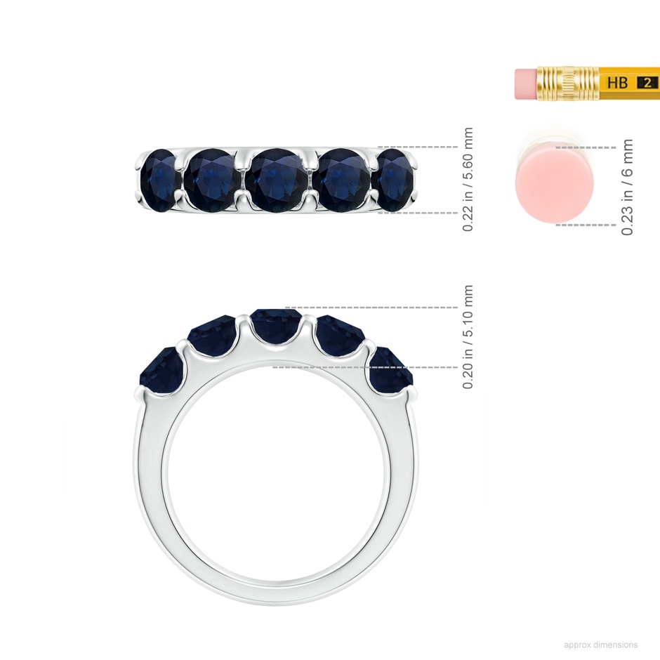 5mm A Shared Prong Set Half Eternity Sapphire Wedding Band in White Gold ruler
