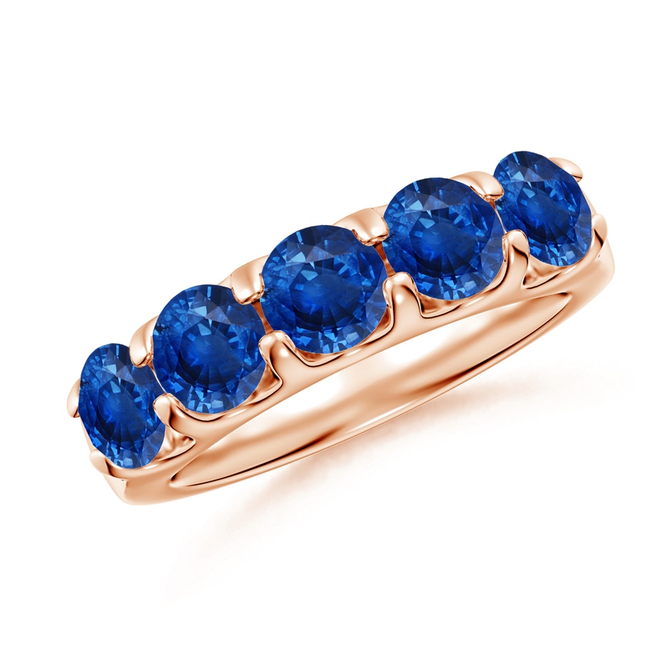 5mm AAA Shared Prong Set Half Eternity Sapphire Wedding Band in Rose Gold 
