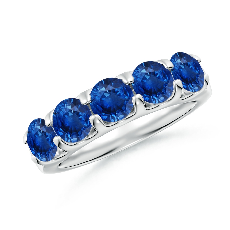 5mm AAA Shared Prong Set Half Eternity Sapphire Wedding Band in White Gold 