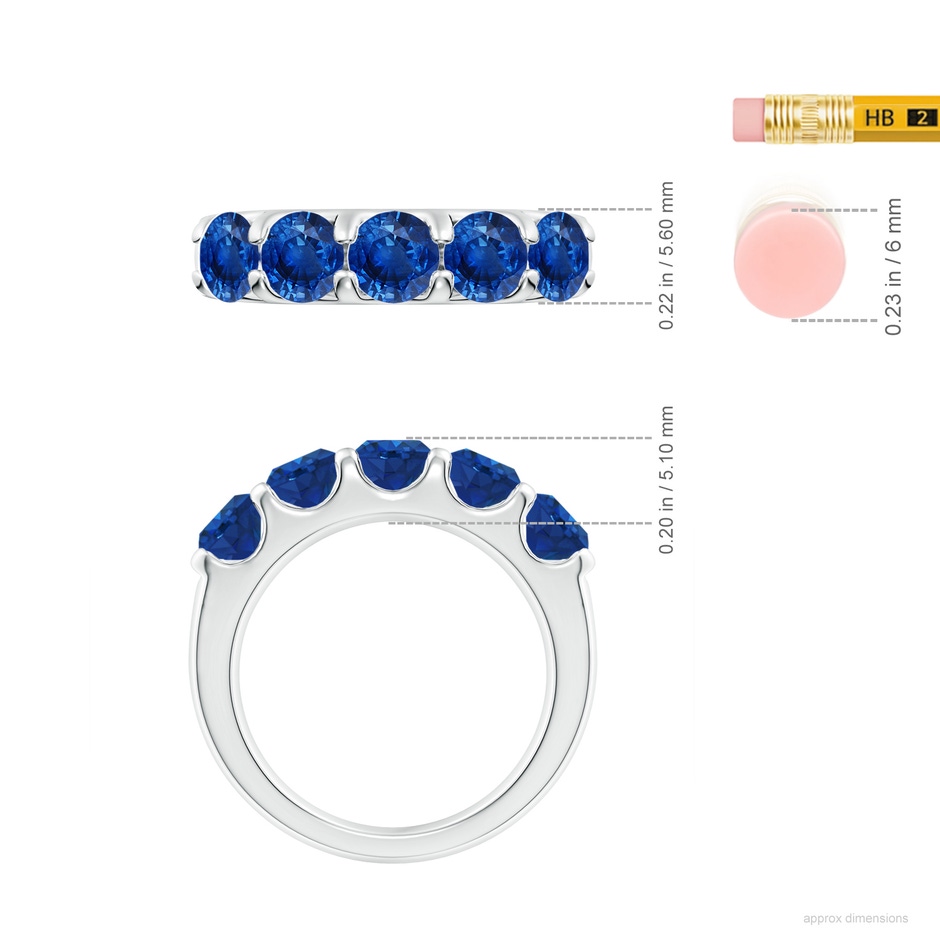 5mm AAA Shared Prong Set Half Eternity Sapphire Wedding Band in White Gold ruler