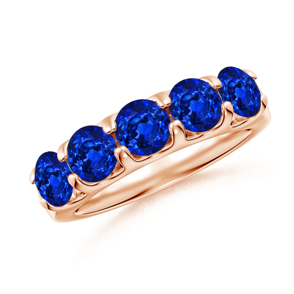 5mm AAAA Shared Prong Set Half Eternity Sapphire Wedding Band in Rose Gold 